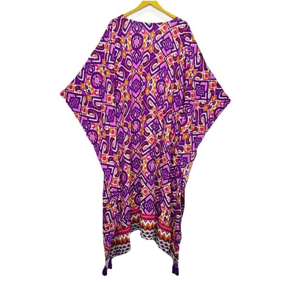 Roamans Oversized Kaftan Maxi Dress Size 1X Cover Up Multicolor Boho Beach - Picture 2 of 6
